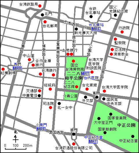 台北古城周辺の近代建築物地図